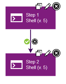 Two steps that are connected by a connection; the connection has a green success conditional flag