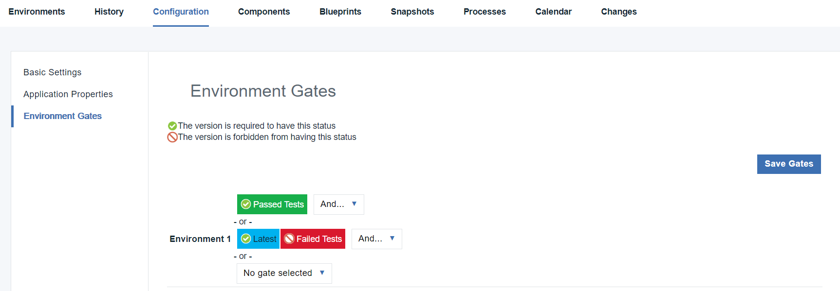 A simple environment gate that requires components to have at least one of two component version statuses