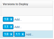 The list of Versions to deploy: 1.0, 1.1, and both 1.0 and 1.1